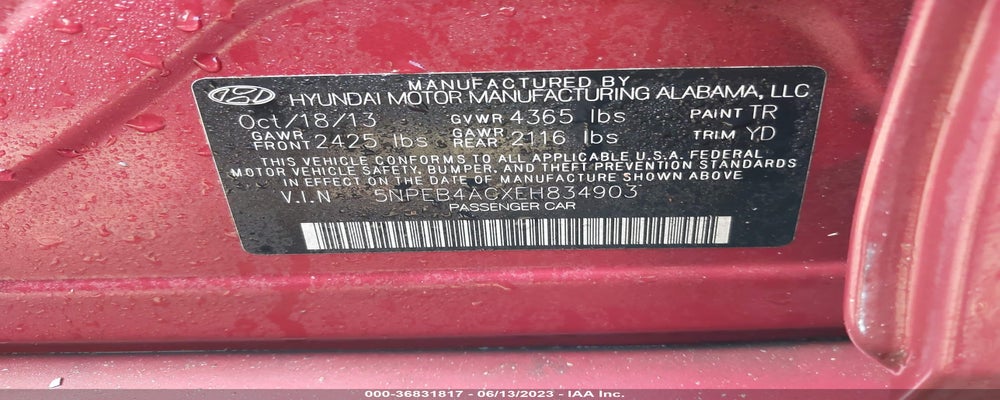 5NPEB4ACXEH834903 2014 HYUNDAI SONATA photo no. 9