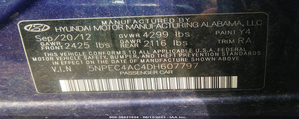 5NPEC4AC4DH607797 2013 HYUNDAI SONATA photo no. 9