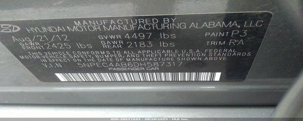 5NPEC4AB6DH587317 2013 HYUNDAI SONATA photo no. 9