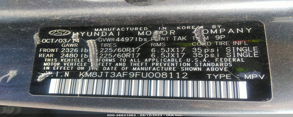 KM8JT3AF9FU008112 2015 HYUNDAI TUCSON photo no. 9