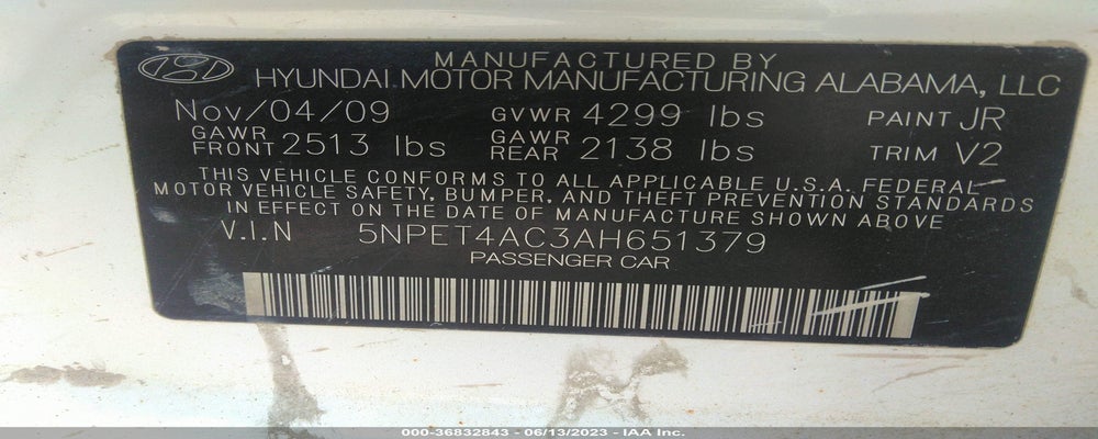 5NPET4AC3AH651379 2010 HYUNDAI SONATA photo no. 9