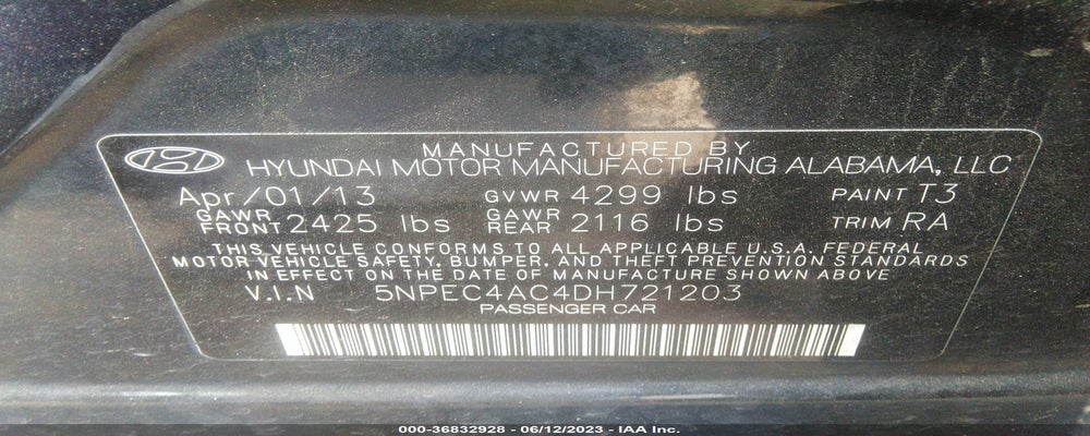 5NPEC4AC4DH721203 2013 HYUNDAI SONATA photo no. 9