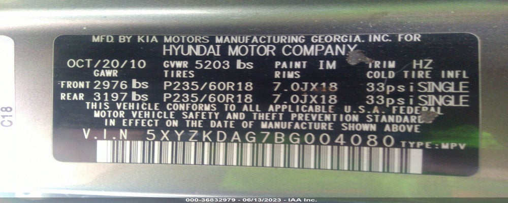 5XYZKDAG7BG004080 2011 HYUNDAI SANTA FE photo no. 9