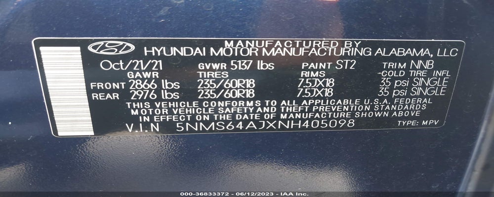 5NMS64AJXNH405098 2022 HYUNDAI SANTA FE photo no. 9