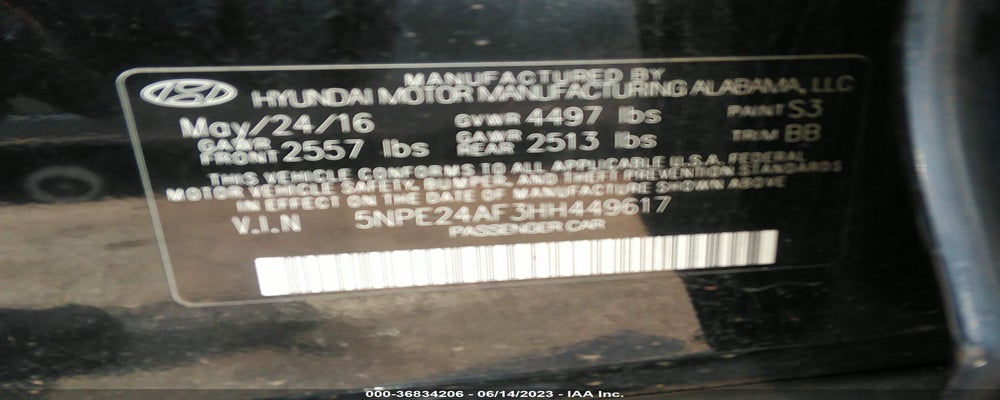5NPE24AF3HH449617 2017 HYUNDAI SONATA photo no. 9