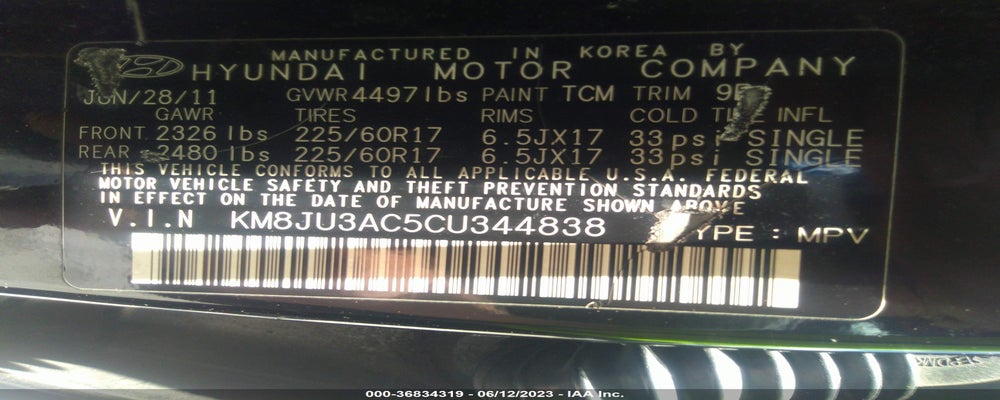 KM8JU3AC5CU344838 2012 HYUNDAI TUCSON photo no. 9