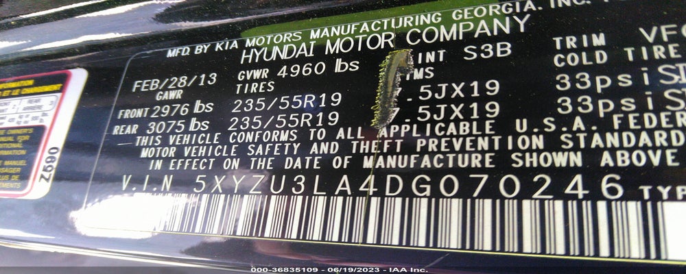 5XYZU3LA4DG070246 2013 HYUNDAI SANTA FE photo no. 9