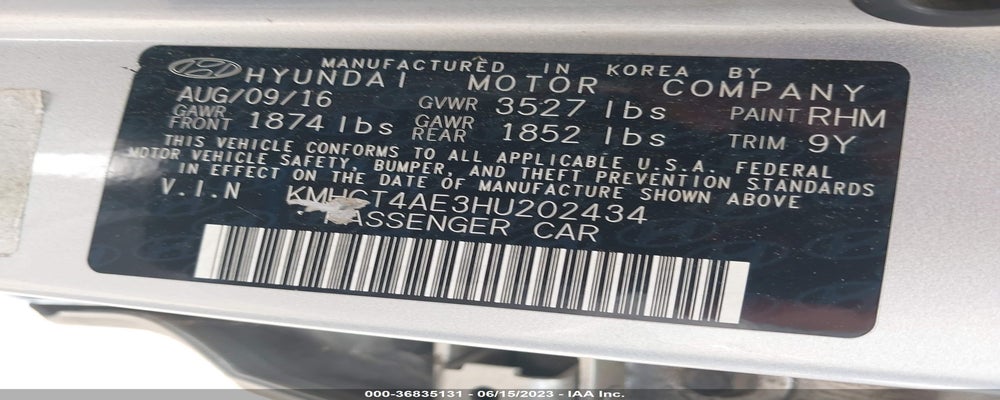 KMHCT4AE3HU202434 2017 HYUNDAI ACCENT photo no. 9