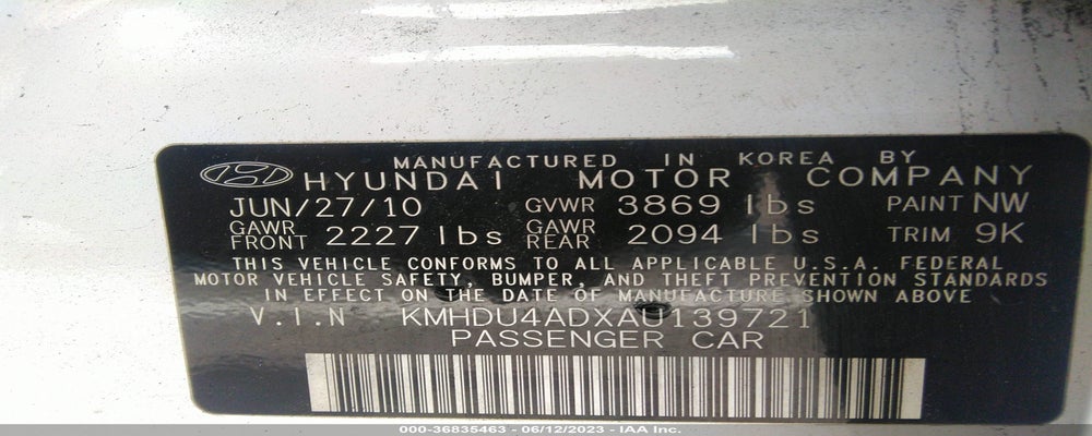 KMHDU4ADXAU139721 2010 HYUNDAI ELANTRA photo no. 9