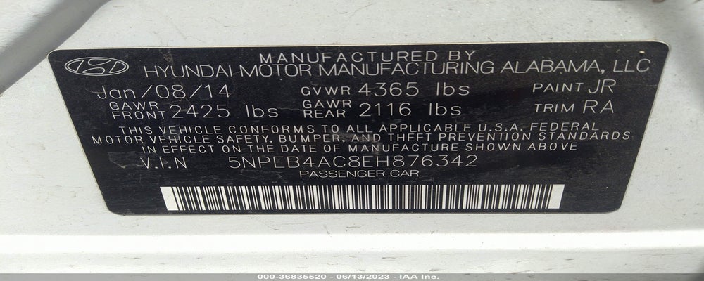 5NPEB4AC8EH876342 2014 HYUNDAI SONATA photo no. 9