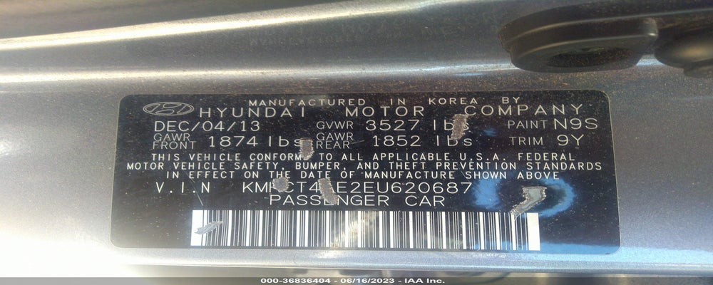 KMHCT4AE2EU620687 2014 HYUNDAI ACCENT photo no. 9