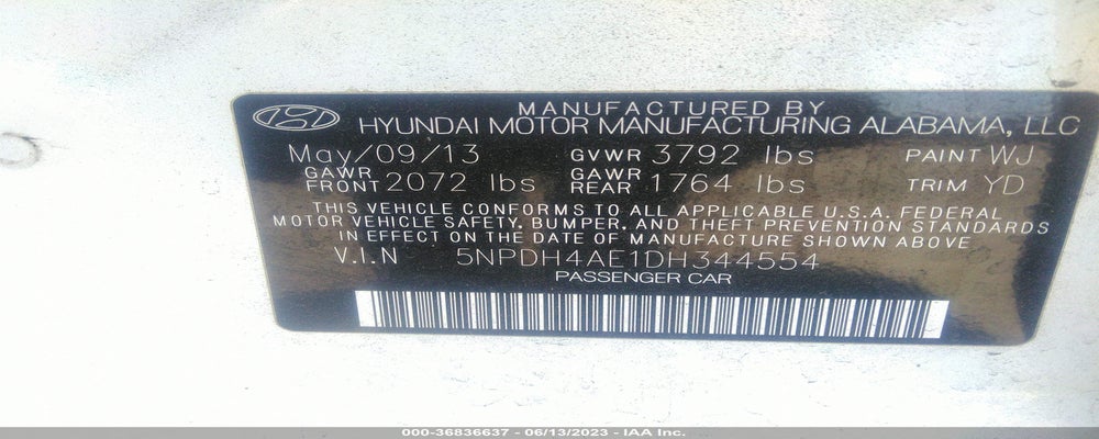 5NPDH4AE1DH344554 2013 HYUNDAI ELANTRA photo no. 9