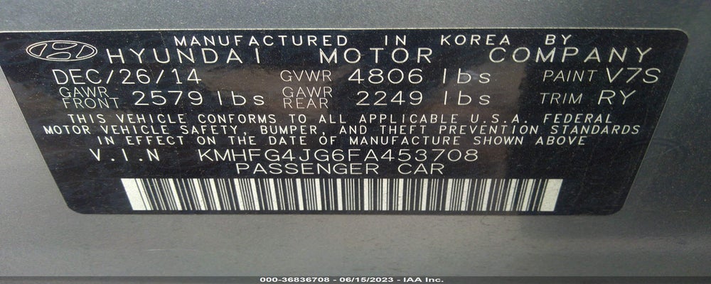 KMHFG4JG6FA453708 2015 HYUNDAI AZERA photo no. 9