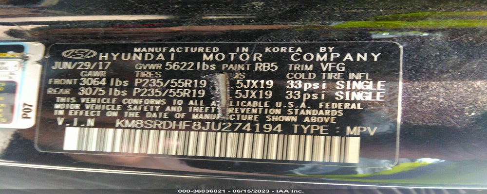 KM8SRDHF8JU274194 2018 HYUNDAI SANTA FE photo no. 9