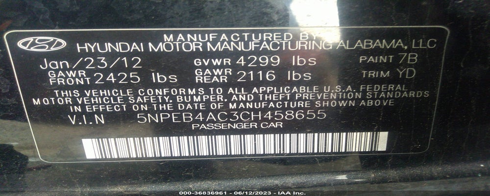5NPEB4AC3CH458655 2012 HYUNDAI SONATA photo no. 9
