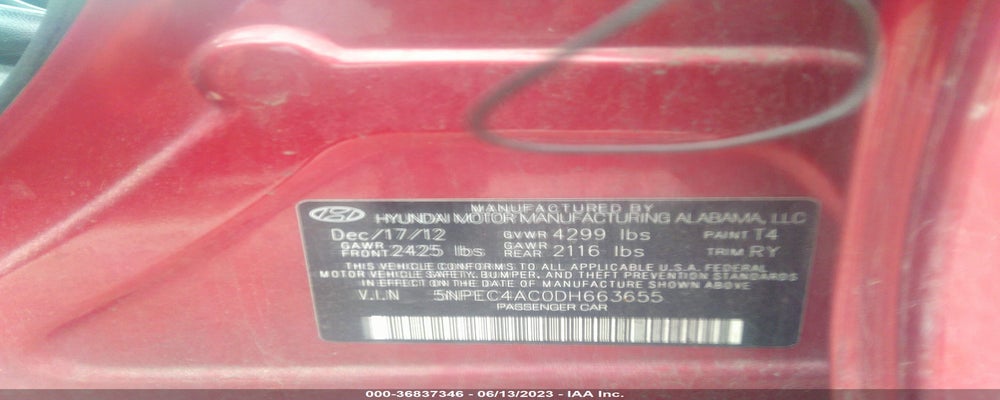 5NPEC4AC0DH663655 2013 HYUNDAI SONATA photo no. 9
