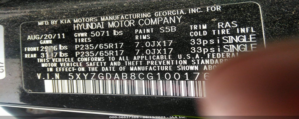 5XYZGDAB8CG100176 2012 HYUNDAI SANTA FE photo no. 9