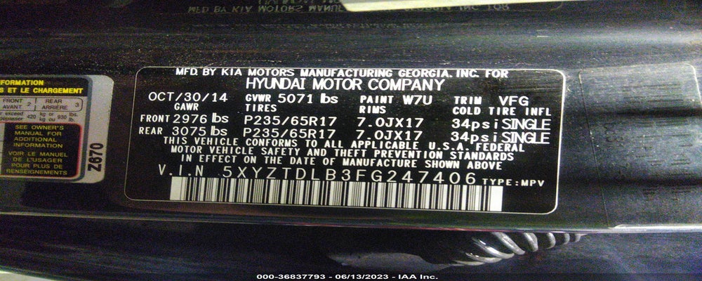 5XYZTDLB3FG247406 2015 HYUNDAI SANTA FE SPORT photo no. 9
