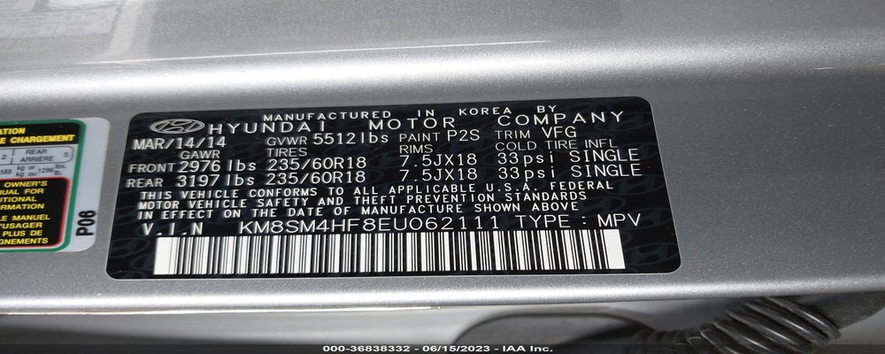 KM8SM4HF8EU062111 2014 HYUNDAI SANTA FE photo no. 9