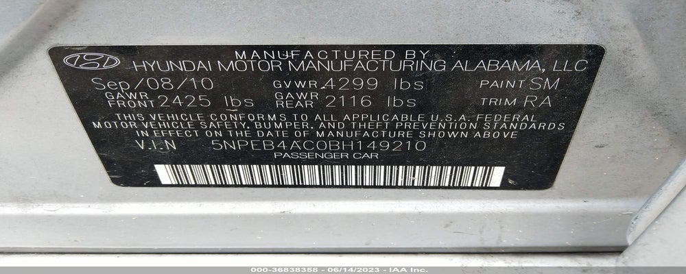 5NPEB4AC0BH149210 2011 HYUNDAI SONATA photo no. 9