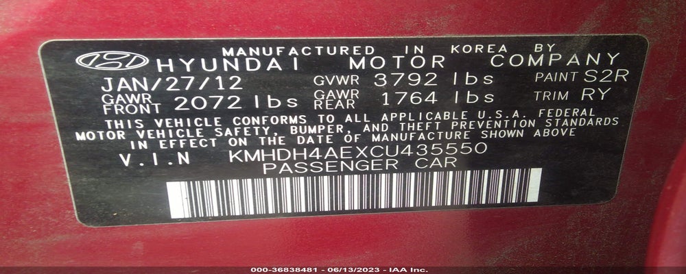 KMHDH4AEXCU435550 2012 HYUNDAI ELANTRA photo no. 9