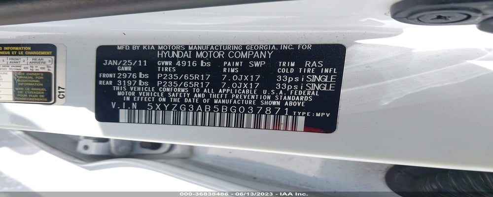 5XYZG3AB5BG037871 2011 HYUNDAI SANTA FE photo no. 9
