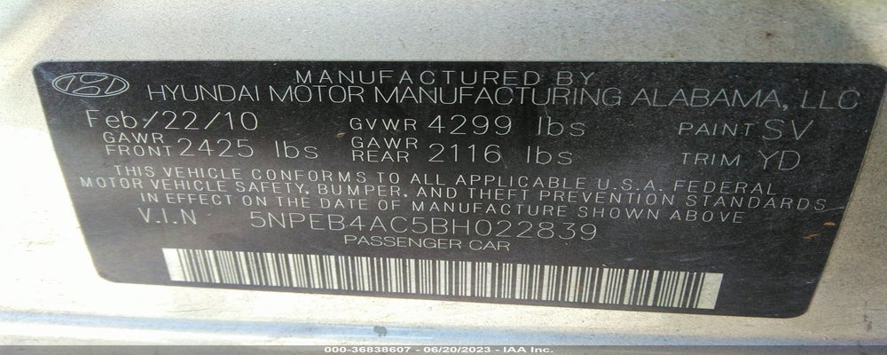 5NPEB4AC5BH022839 2011 HYUNDAI SONATA photo no. 9