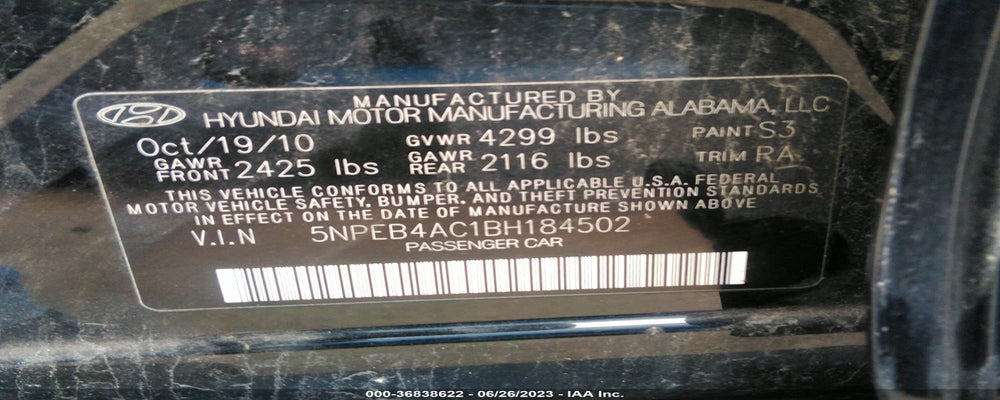 5NPEB4AC1BH184502 2011 HYUNDAI SONATA photo no. 9