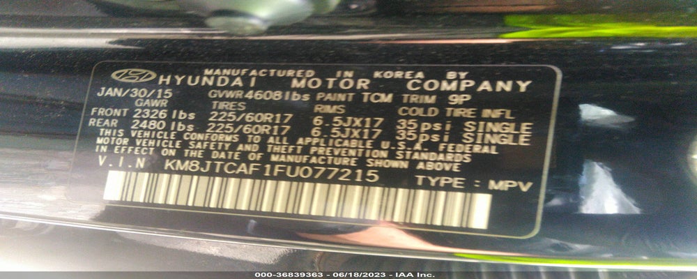 KM8JTCAF1FU077215 2015 HYUNDAI TUCSON photo no. 9