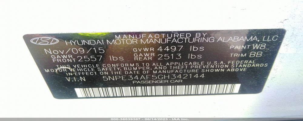 5NPE34AF5GH342144 2016 HYUNDAI SONATA photo no. 9