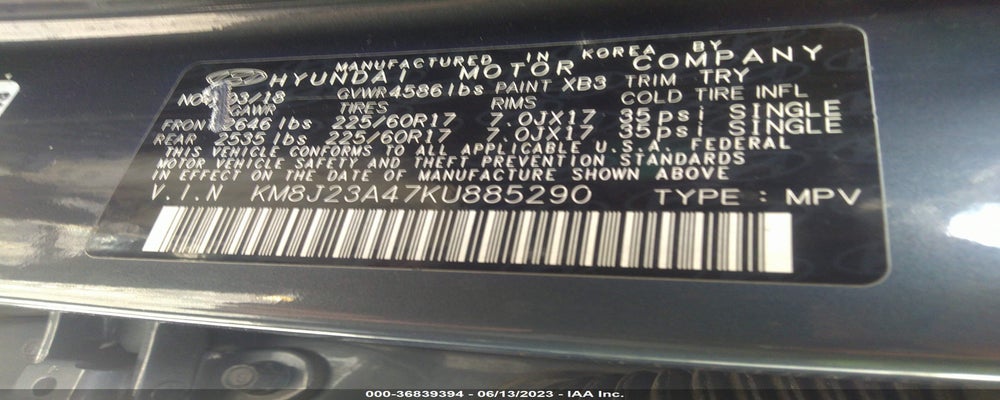 KM8J23A47KU885290 2019 HYUNDAI TUCSON photo no. 9