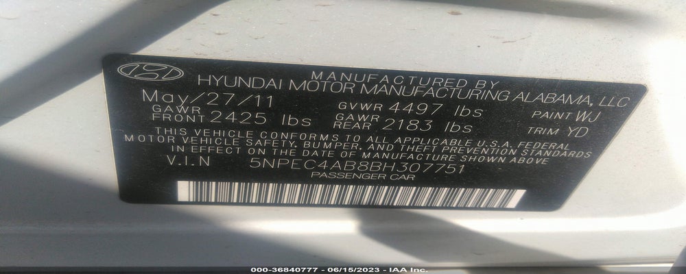 5NPEC4AB8BH307751 2011 HYUNDAI SONATA photo no. 9