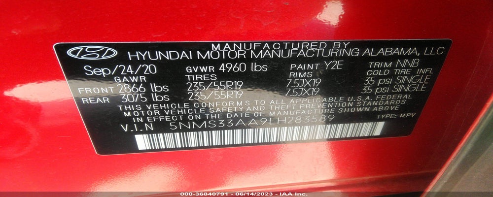 5NMS33AA9LH283589 2020 HYUNDAI SANTA FE photo no. 9