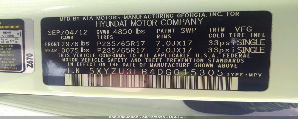 5XYZU3LB4DG015305 2013 HYUNDAI SANTA FE photo no. 9