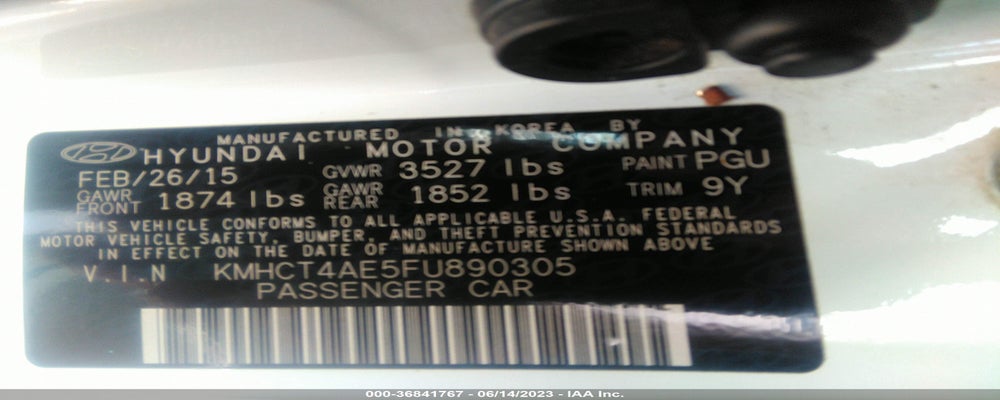 KMHCT4AE5FU890305 2015 HYUNDAI ACCENT photo no. 9