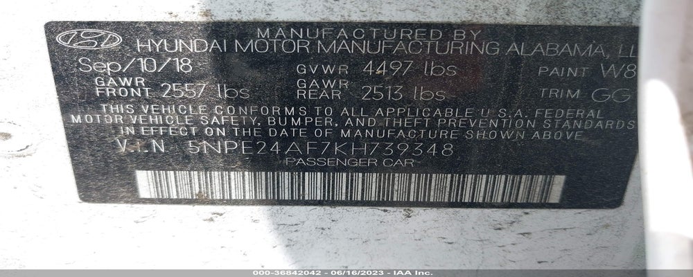 5NPE24AF7KH739348 2019 HYUNDAI SONATA photo no. 9
