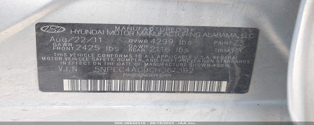 5NPEC4AC9CH361392 2012 HYUNDAI SONATA photo no. 9