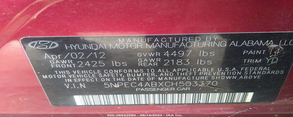 5NPEC4ABXCH503370 2012 HYUNDAI SONATA photo no. 9