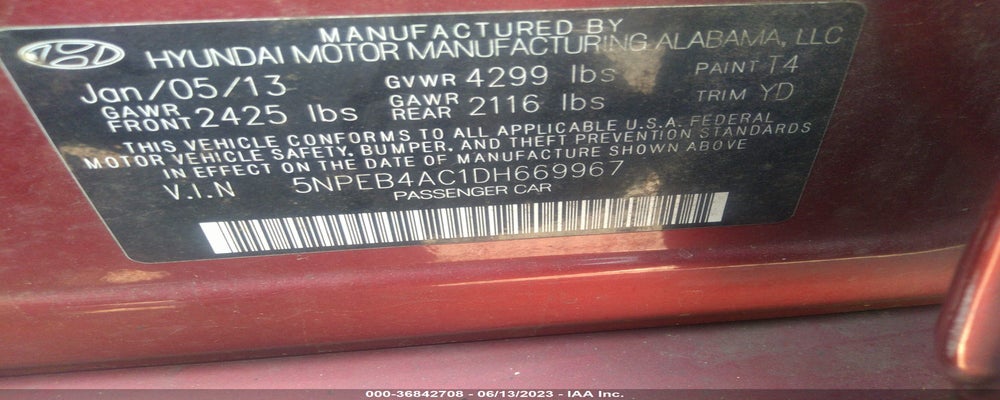 5NPEB4AC1DH669967 2013 HYUNDAI SONATA photo no. 9