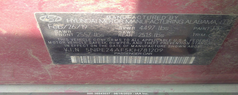 5NPE24AF5KH781209 2019 HYUNDAI SONATA photo no. 9