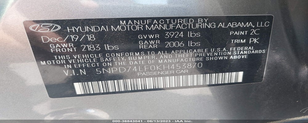 5NPD74LF0KH453870 2019 HYUNDAI ELANTRA photo no. 9