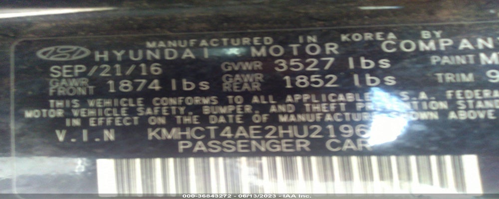 KMHCT4AE2HU219659 2017 HYUNDAI ACCENT photo no. 9