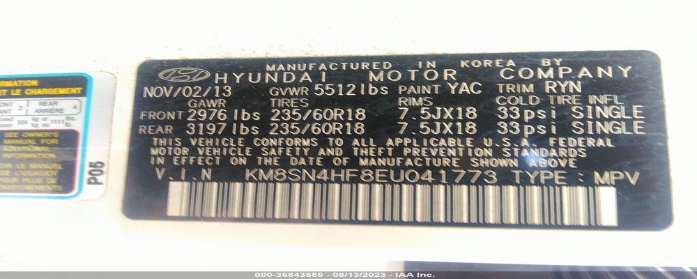 KM8SN4HF8EU041773 2014 HYUNDAI SANTA FE photo no. 9