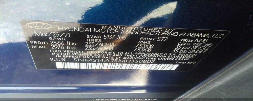 5NMS14AJ5MH350802 2021 HYUNDAI SANTA FE photo no. 9