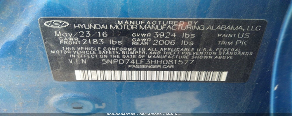 5NPD74LF3HH081577 2017 HYUNDAI ELANTRA photo no. 9