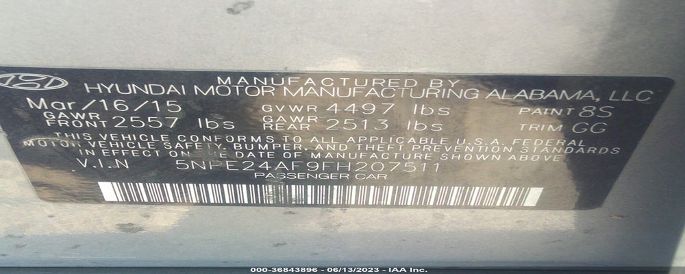 5NPE24AF9FH207511 2015 HYUNDAI SONATA photo no. 9