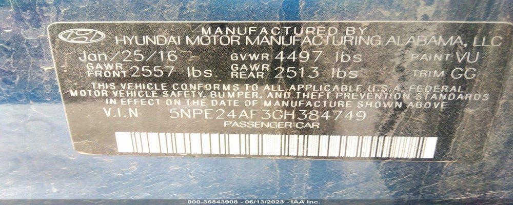 5NPE24AF3GH384749 2016 HYUNDAI SONATA photo no. 9
