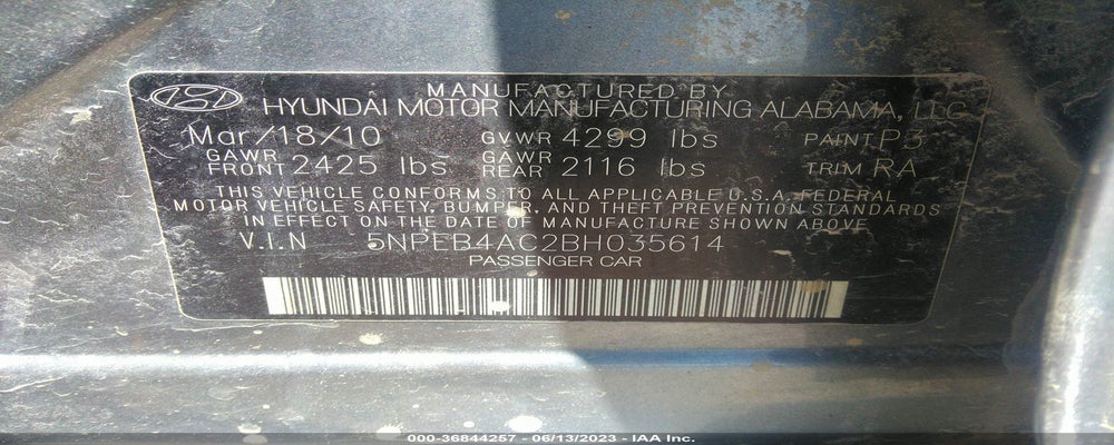 5NPEB4AC2BH035614 2011 HYUNDAI SONATA photo no. 9
