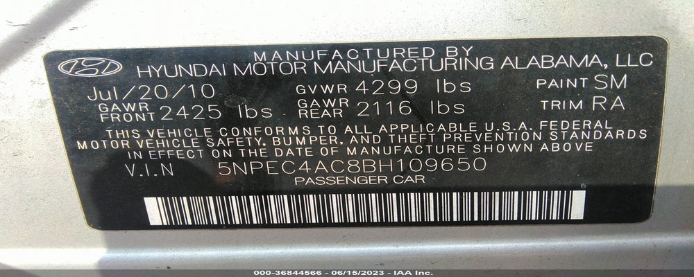 5NPEC4AC8BH109650 2011 HYUNDAI SONATA photo no. 9