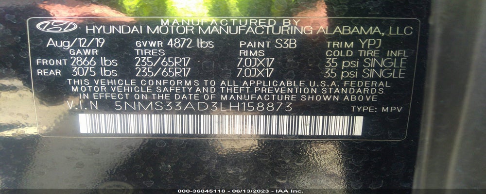 5NMS33AD3LH158873 2020 HYUNDAI SANTA FE photo no. 9